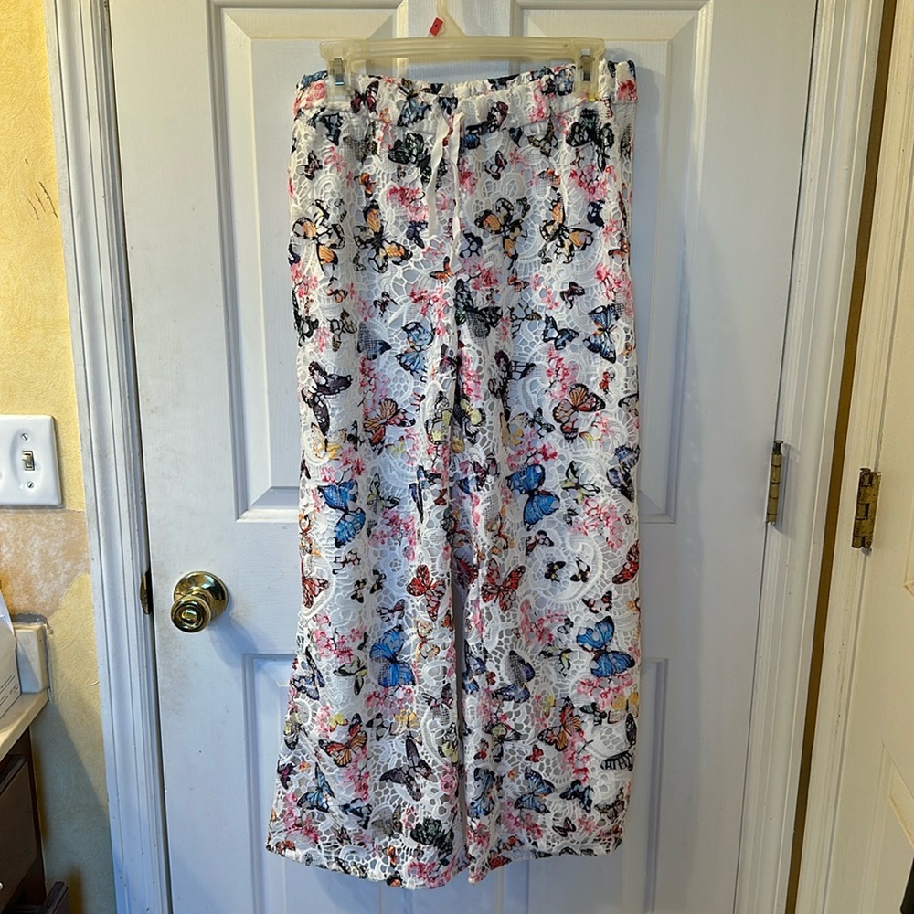 Boston Proper multicolored butterfly lace pants